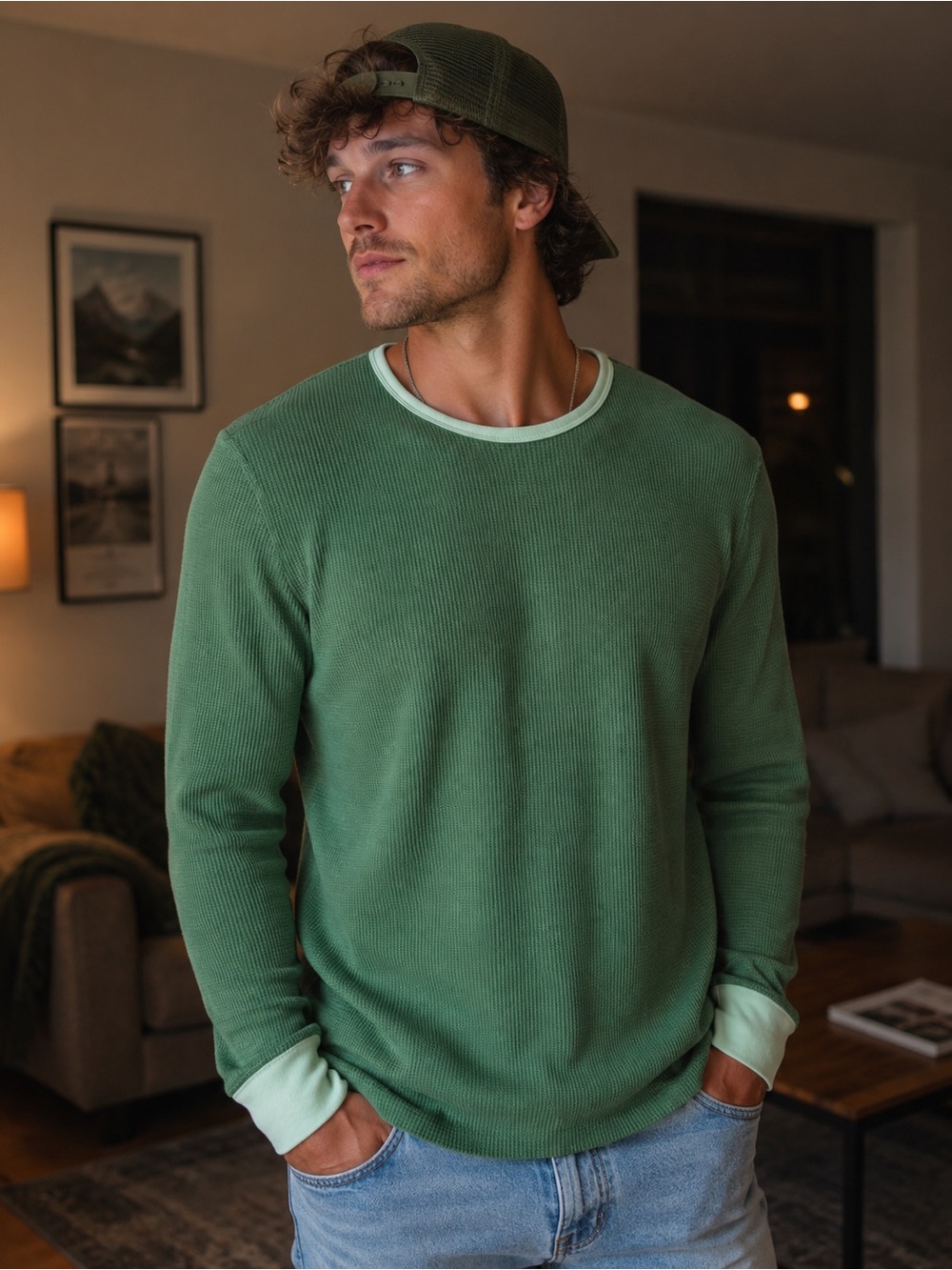 American Eagle Outfitters Olive Green Ribbed Long Sleeve Top